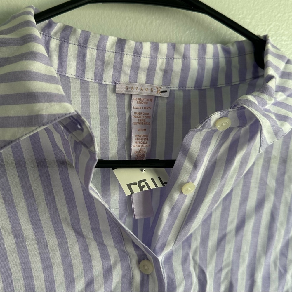 Savage x Fenty Coastal Stripe Woven Voile Sleep Crop
Shirt with Drawstring NWT - Picture 5 of 5